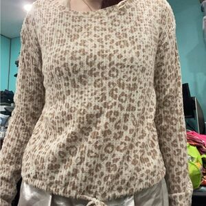 Hollister Cream and Brown Crew Neck Sweater with Leopard Print